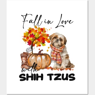 Fall In Love With Shih Tzus Fall Pumpkin Thanksgiving Posters and Art